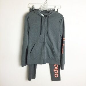Adidas Fitted Normal Length Gray & Pink Matching Suit Size S Hoodie Pants